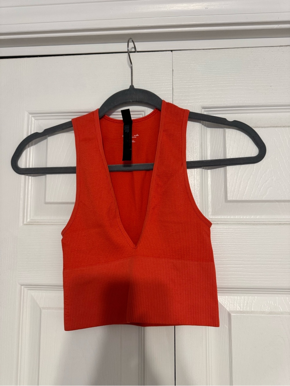 Urban Outfitters Red Ribbed V-Neck Crop Tank